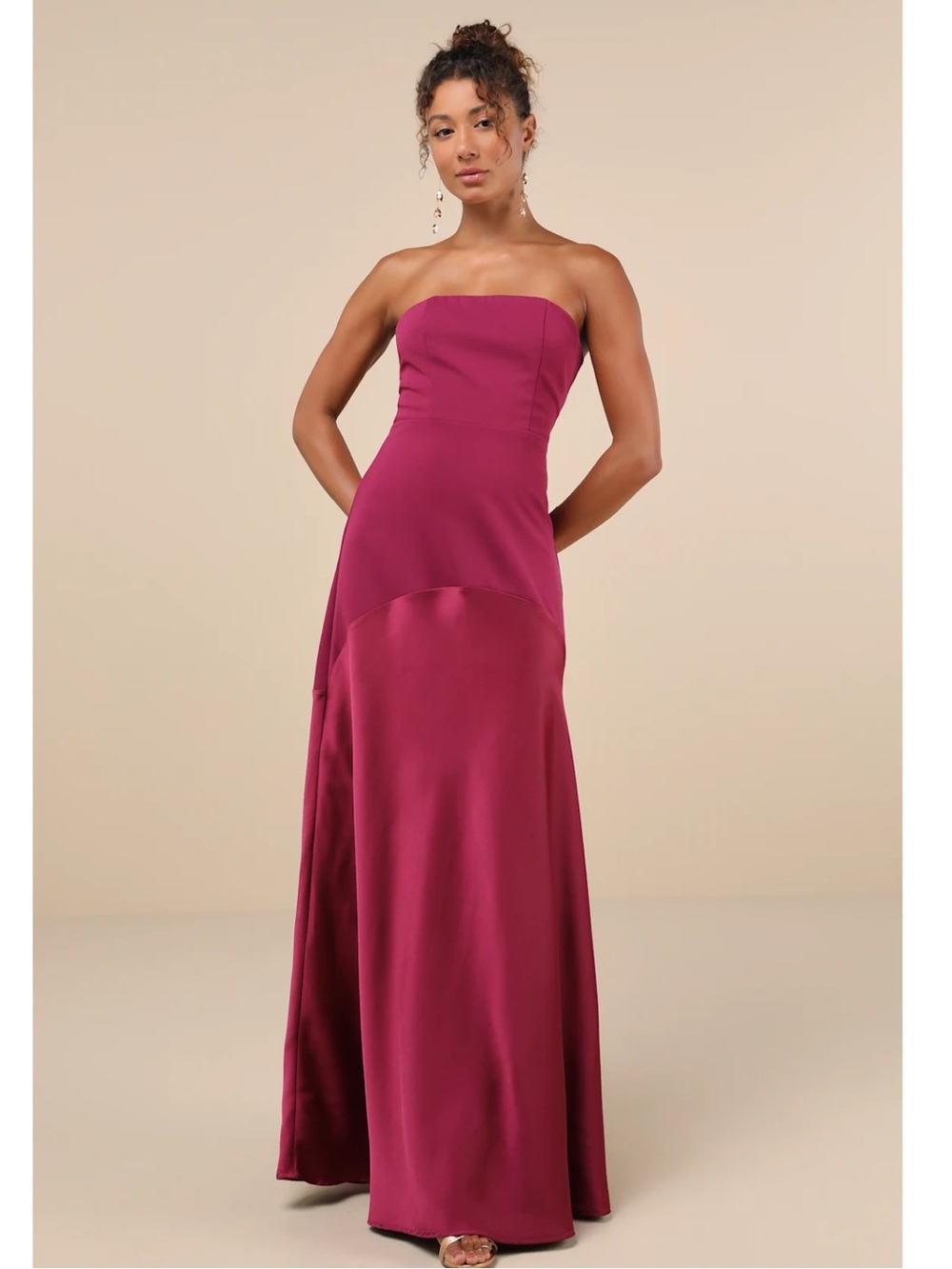 Lulus Compelling Style Plum Purple Strapless A-Line Crepe Knit/Satin Maxi Dress